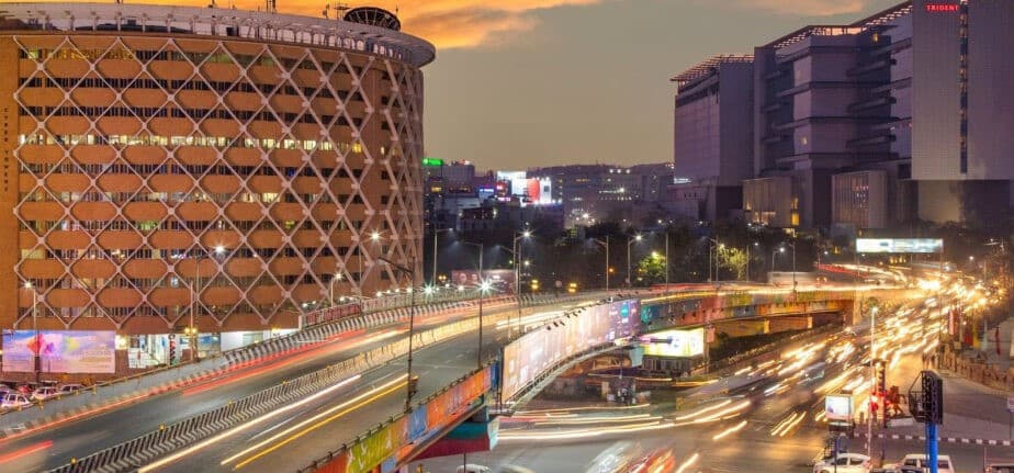 Vibrant city street at dusk, showcasing Hitecity's job-oriented software training institute